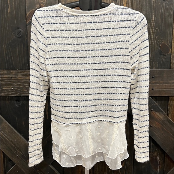 Lily White Bohemian Lace Top S Striped White Blue Embroidered Frilly Festival - Picture 7 of 13